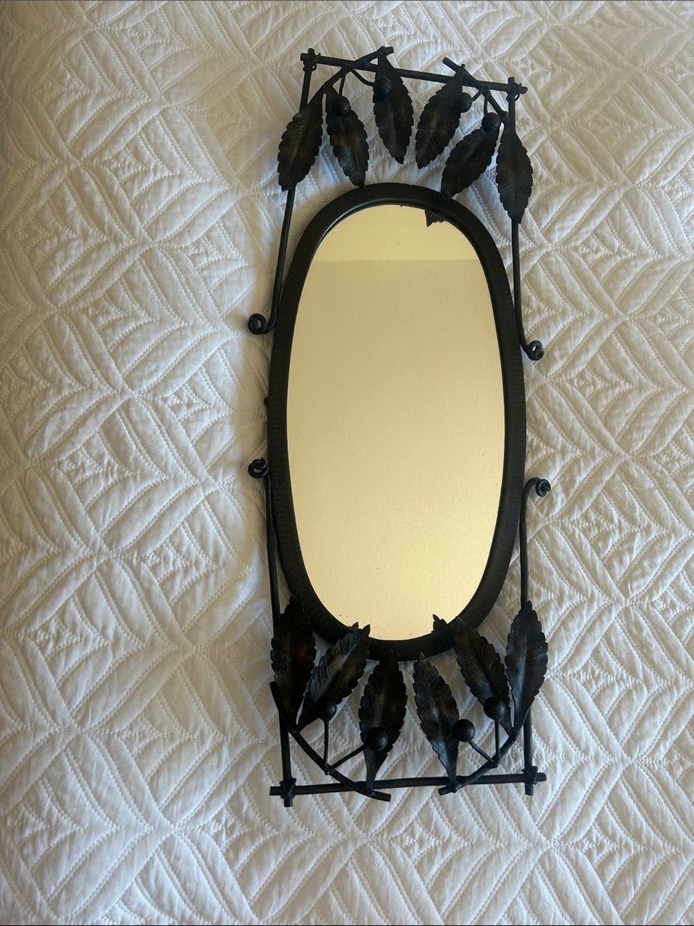Ornate Black Metal Leaf Wall Mirror